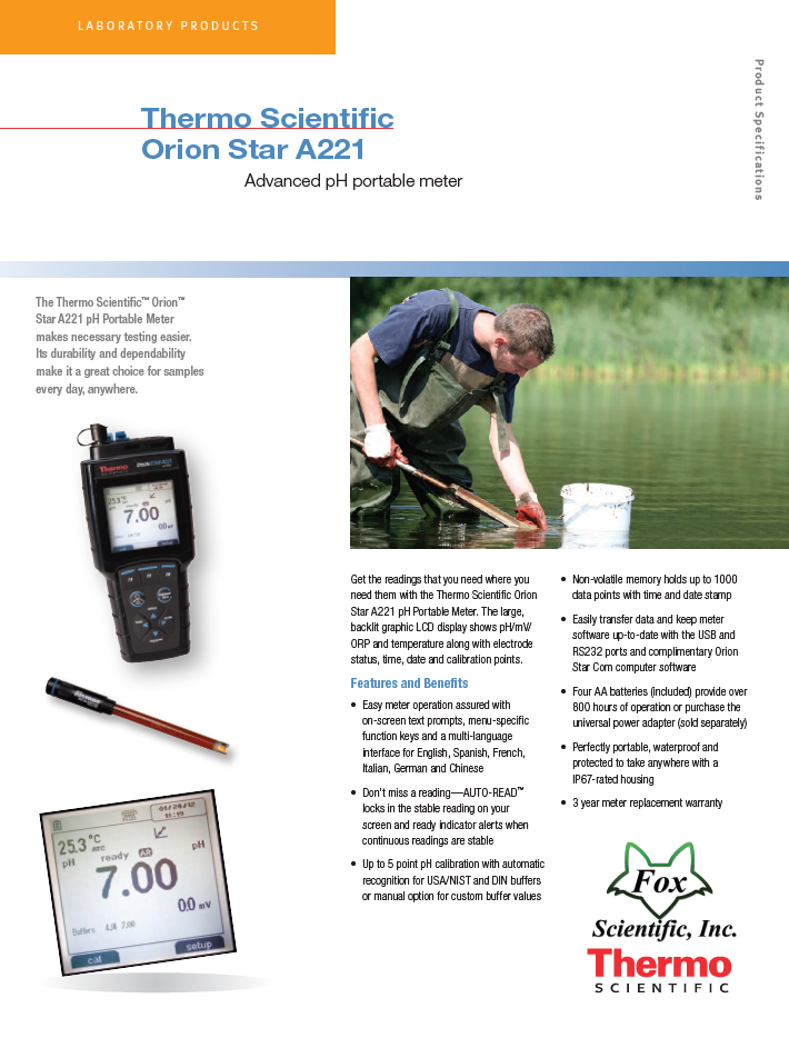 Thermo Scientific Orion Star A221 Advanced pH Portable Meter